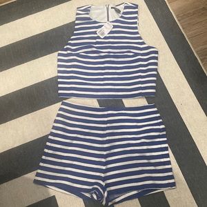 Striped crop tank and short shorts